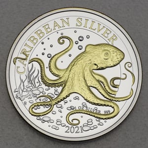 Silbermünze 1oz "Octopus 2021" (vergoldet) Caribbean Silver (Barbados) - Miniaturansicht 1