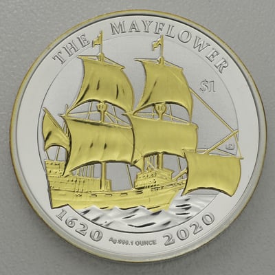 Silbermünze 1oz "The Mayflower" 2020 (vergoldet) 400th Anniversary (Britische Jungferninseln) - Miniaturansicht 1