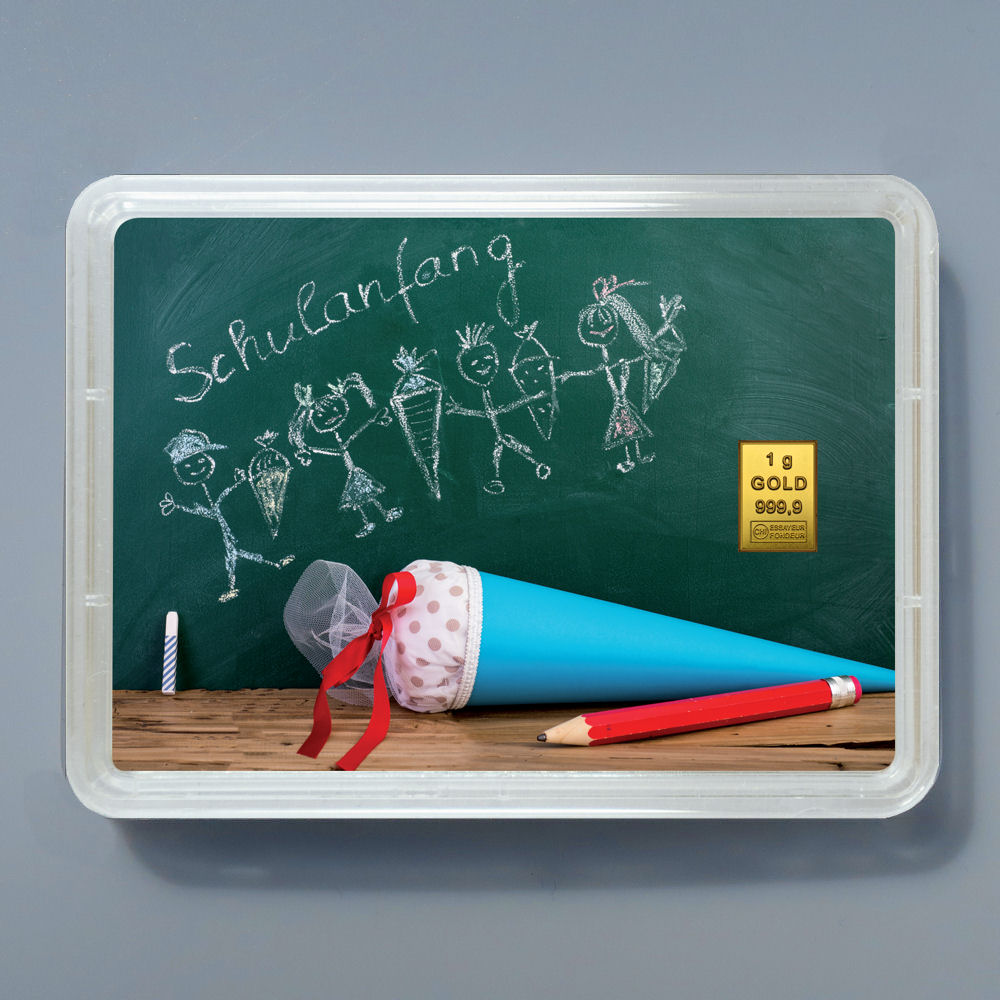 Goldbarren 1g "Zum Schulanfang" (Motivbox) - Hauptansicht