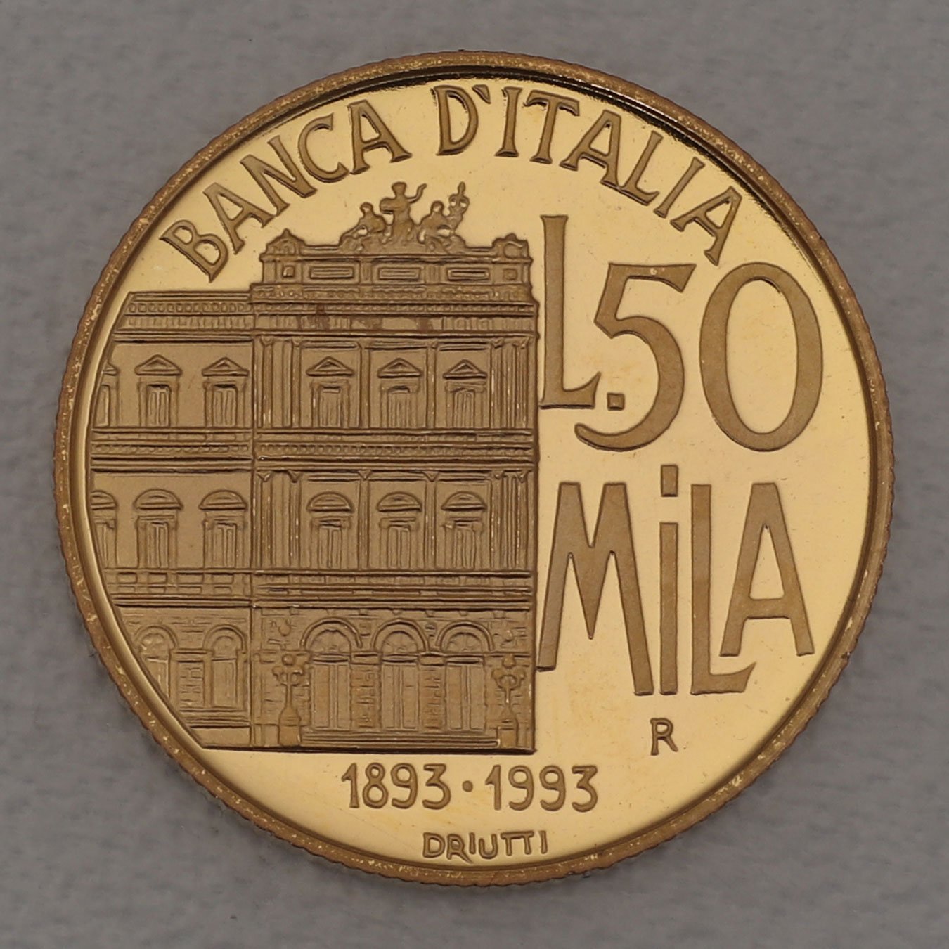 Goldmünze "50000 Lire" 1993 100 Jahre Bank von Italien (Italien) - Hauptansicht