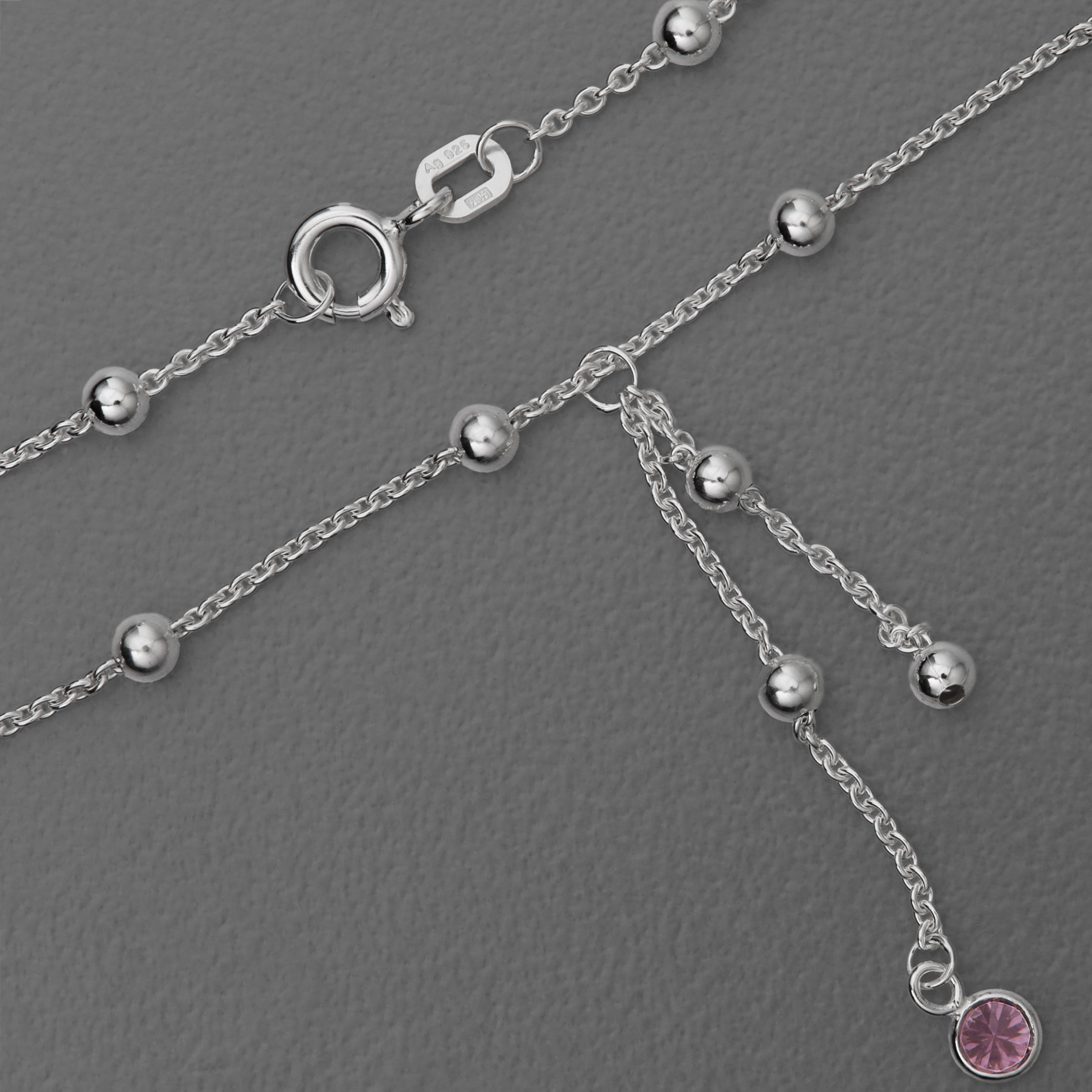 Silber-Fußkette 925er "Kugelkette / Zirkonia pink" (Sterling) - Hauptansicht