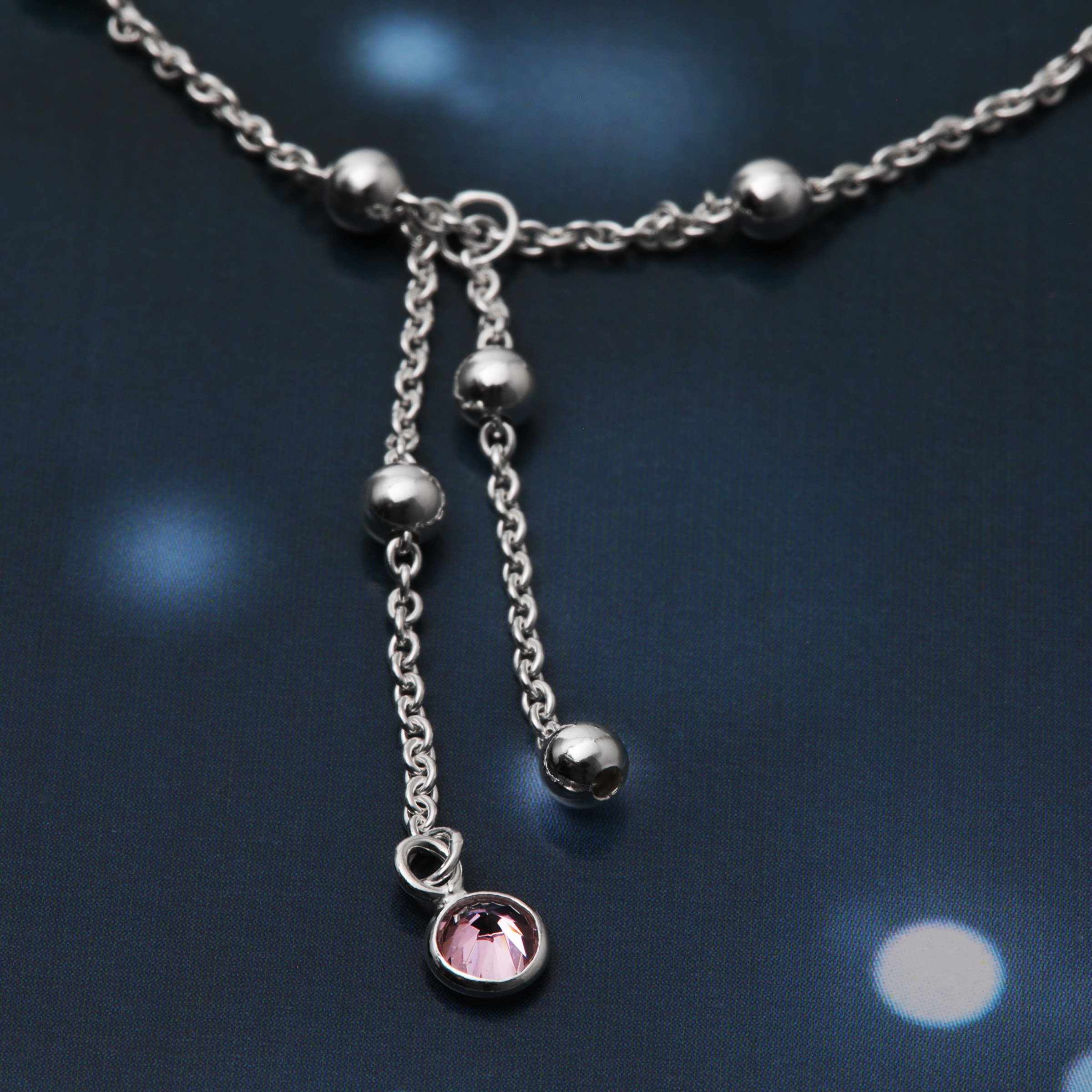 Silber-Fußkette 925er "Kugelkette / Zirkonia pink" (Sterling) - Detailansicht 1