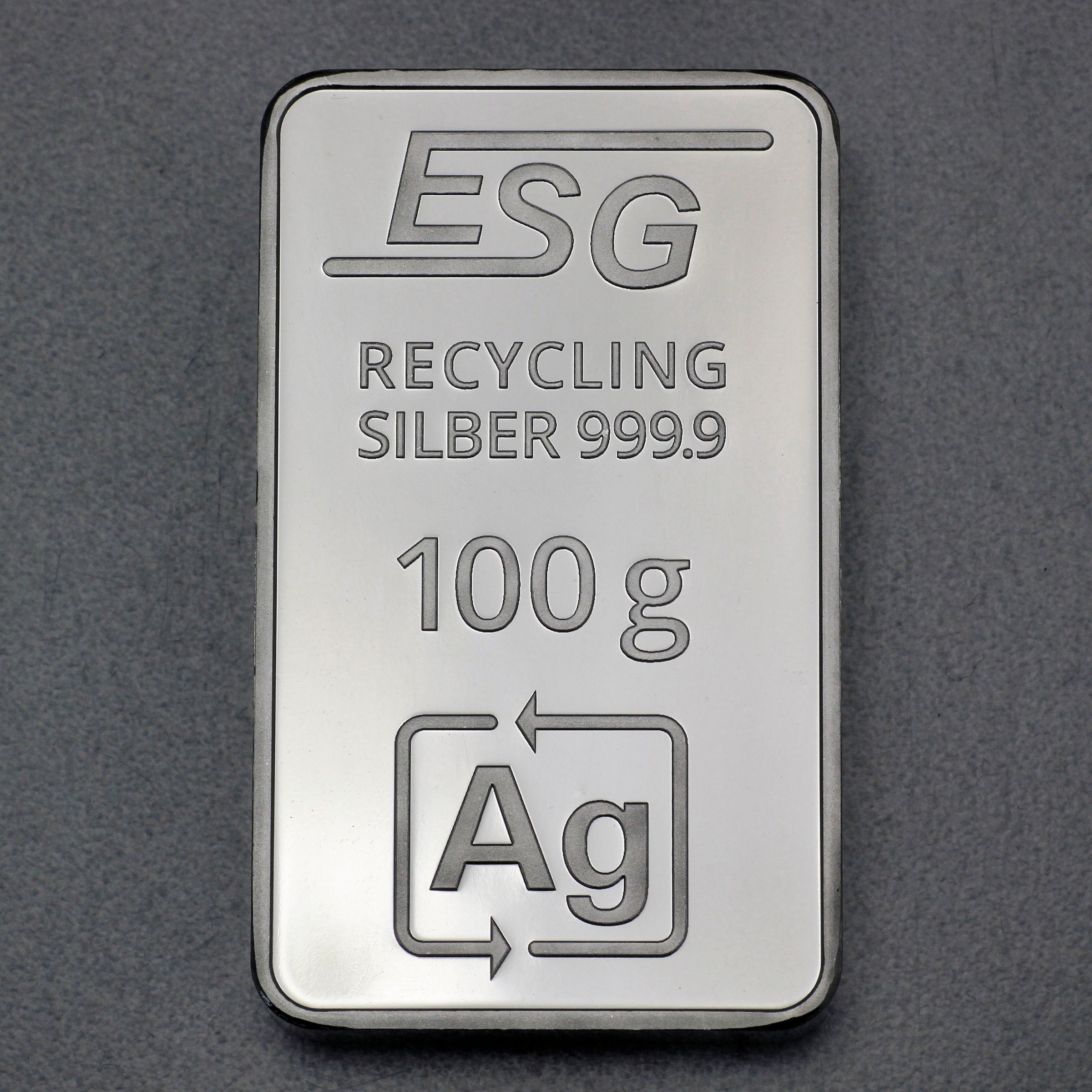 Silberbarren 100g ESG geprägt gravierbar Recyclingsilber - Hauptansicht