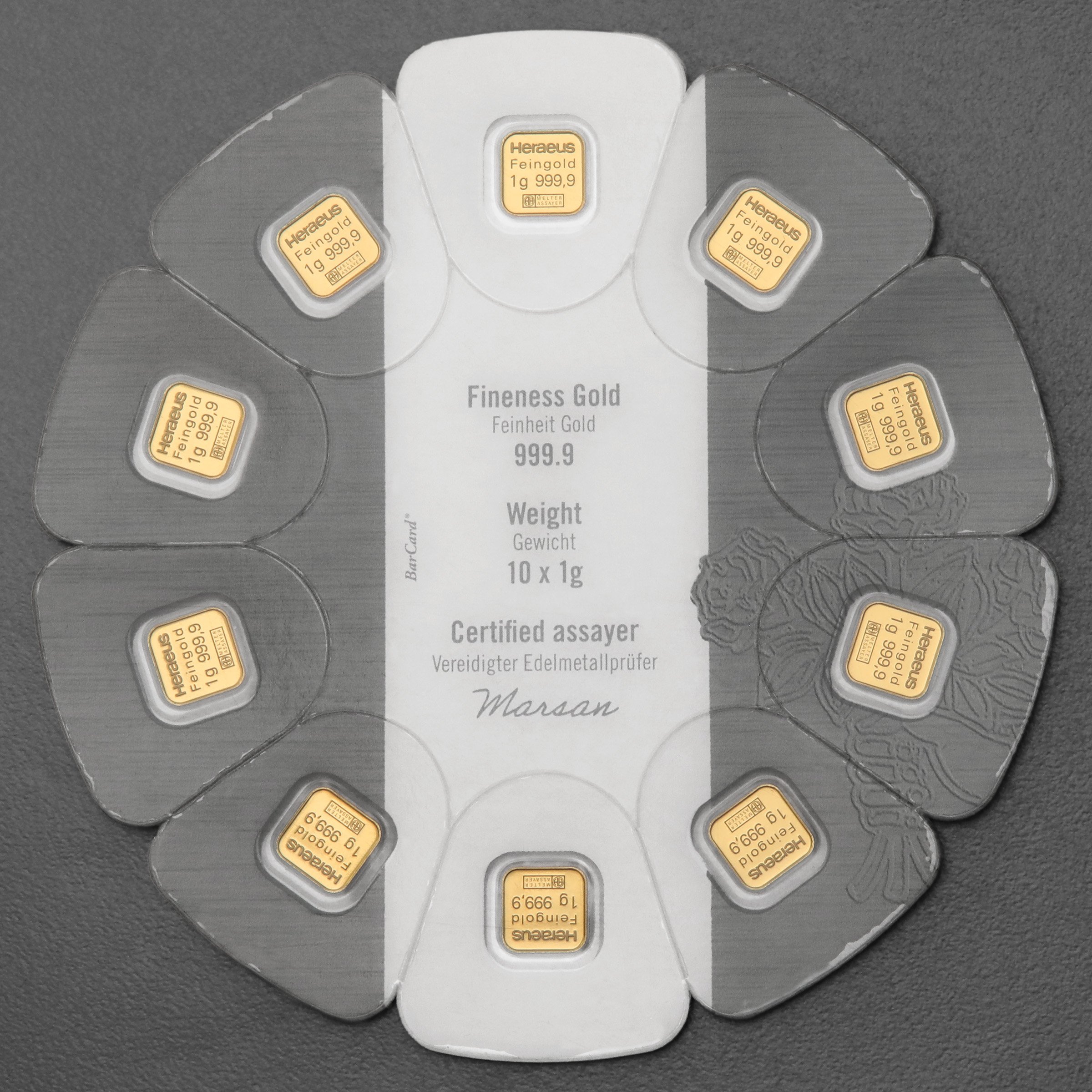 Goldbarren "MultiDisc" (10x 1g Gold) HERAEUS - Detailansicht 1