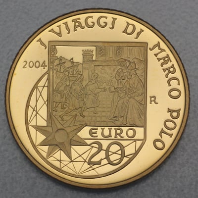 Goldmünze 20 Euro "I viaggi di Marco Polo" 2004 (PP) 750. Geburtstag Marco Polo (San Marino) - Miniaturansicht 1