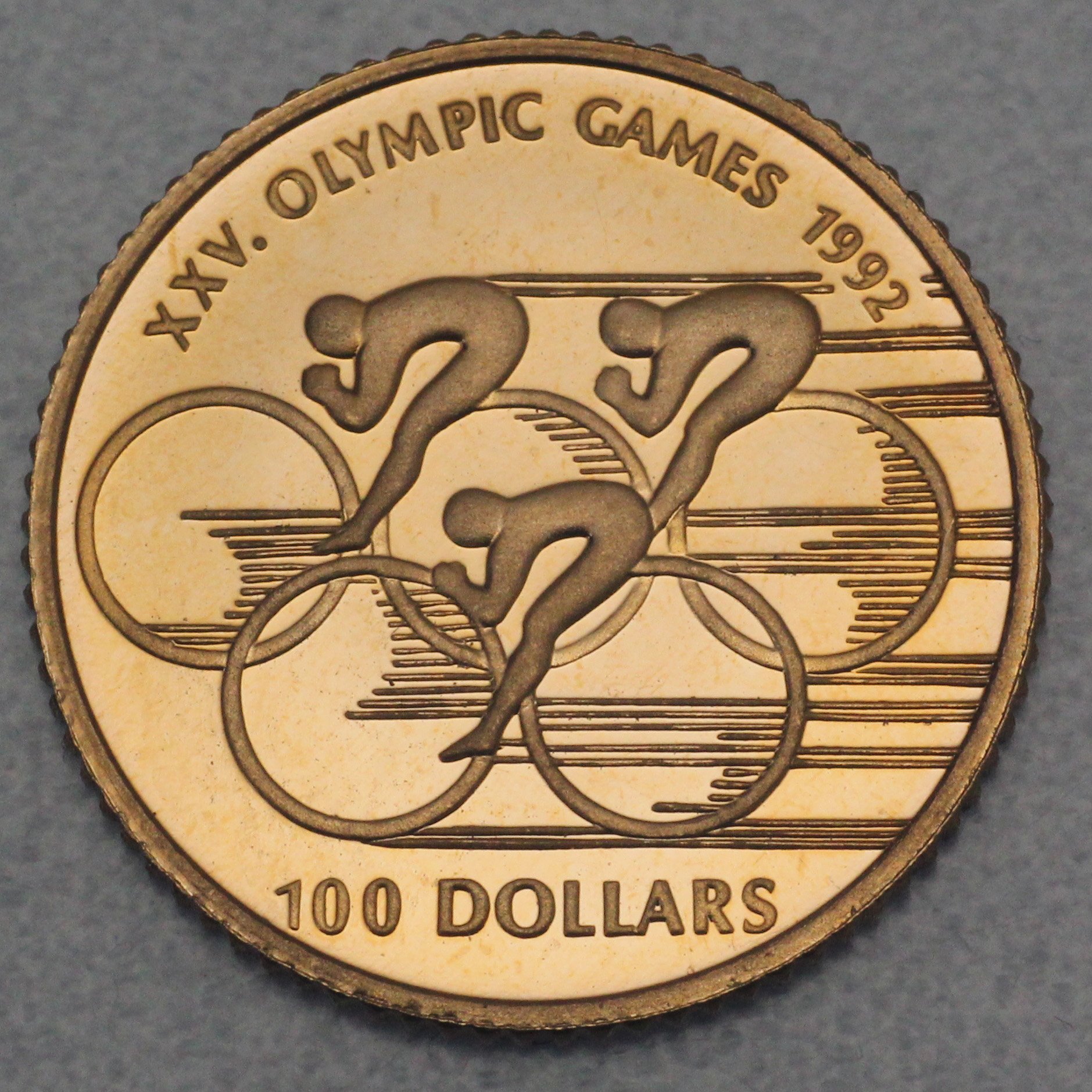 Goldmünze 100 Dollar "Cycling" 1990 Olympic Games 1992 (Cook Islands) - Hauptansicht