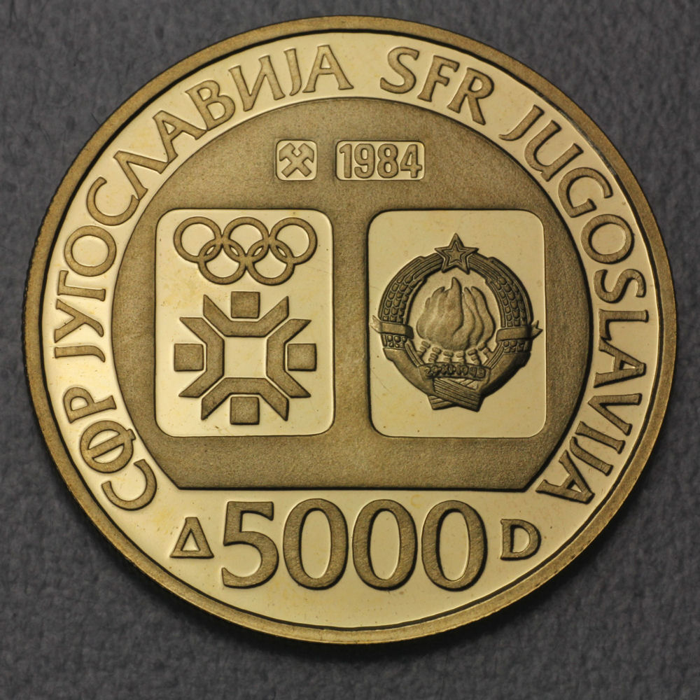 Goldmünze 5000 Dinar "Olympische Flamme" 1984 (PP) Olympische Winterspiele Sarajewo (Jugoslawien) - Detailansicht 1