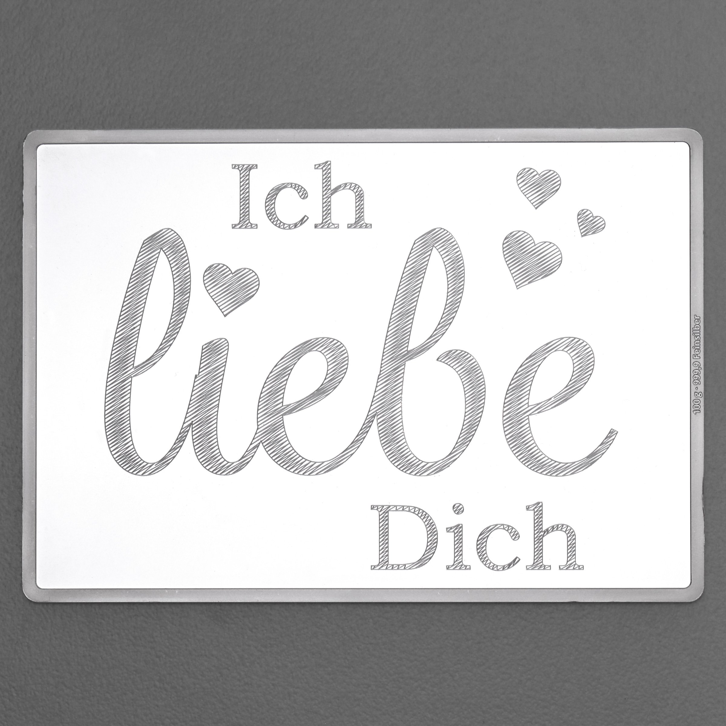 Silberbarren 100g "Ich liebe Dich" Gravur-Silbertafel - Hauptansicht