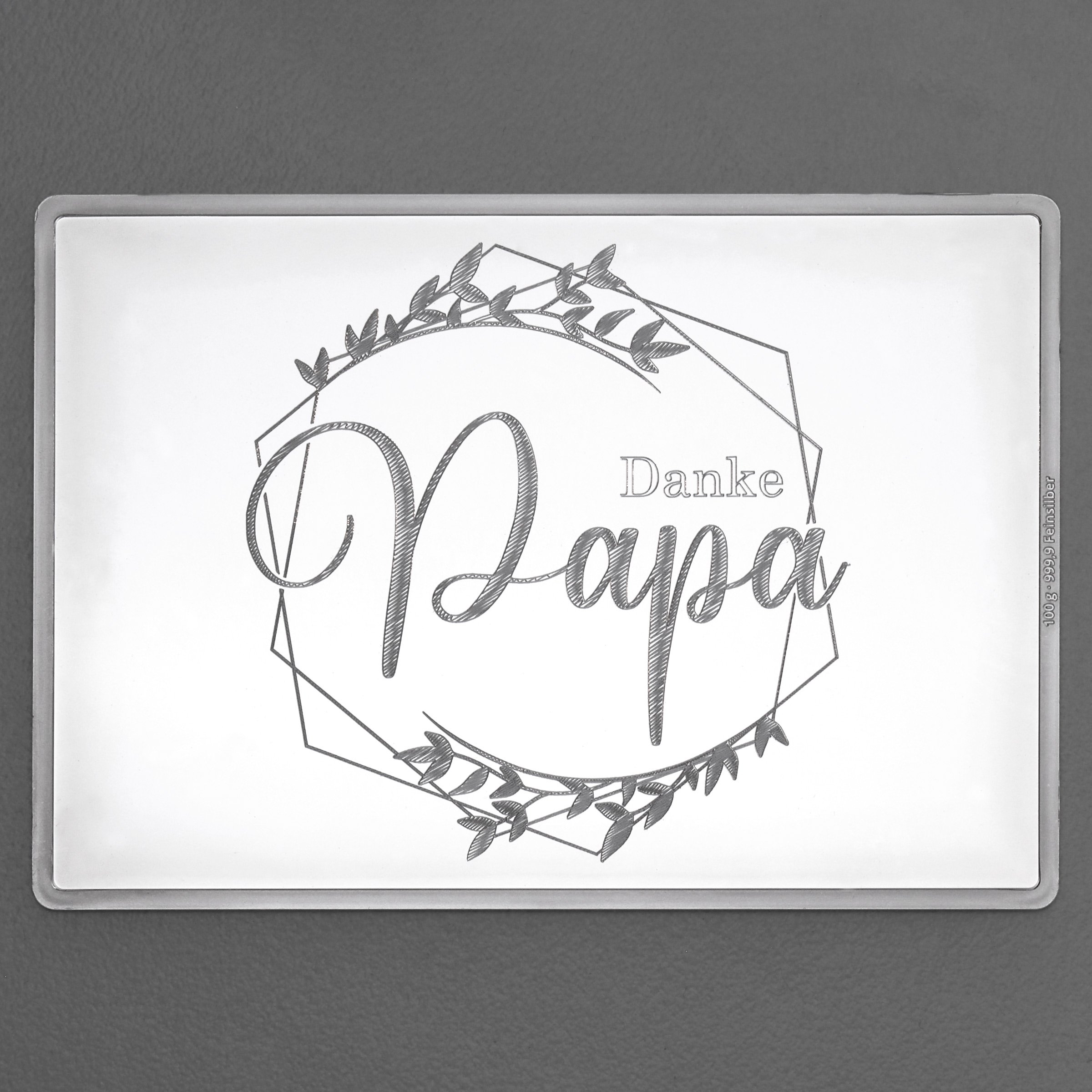 Silberbarren 100g "Danke - Papa" Gravur-Silbertafel - Hauptansicht