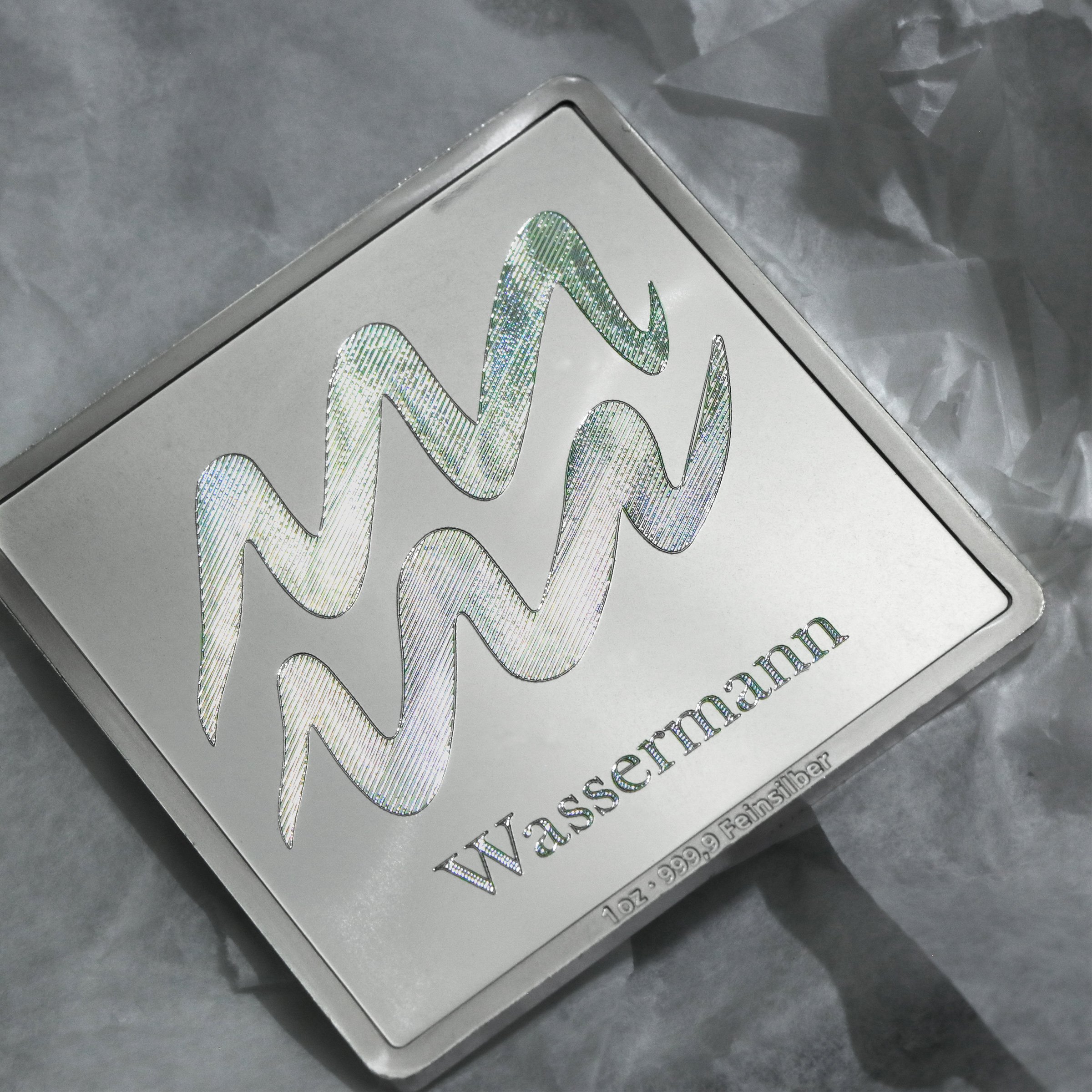 Silberbarren 1oz "Sternzeichen Wassermann" Gravurbarren quadratisch - Detailansicht 5