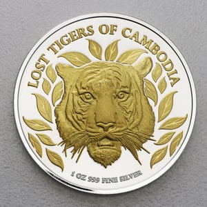 Silbermünze 1oz "Lost Tigers of Cambodia" 2022 (vergoldet) (Kambodscha) - Miniaturansicht 1