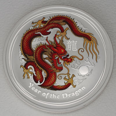 Silbermünze 1oz "Drache" 2012 (koloriert) Lunar II – Year of the Dragon (Australien) - Miniaturansicht 1