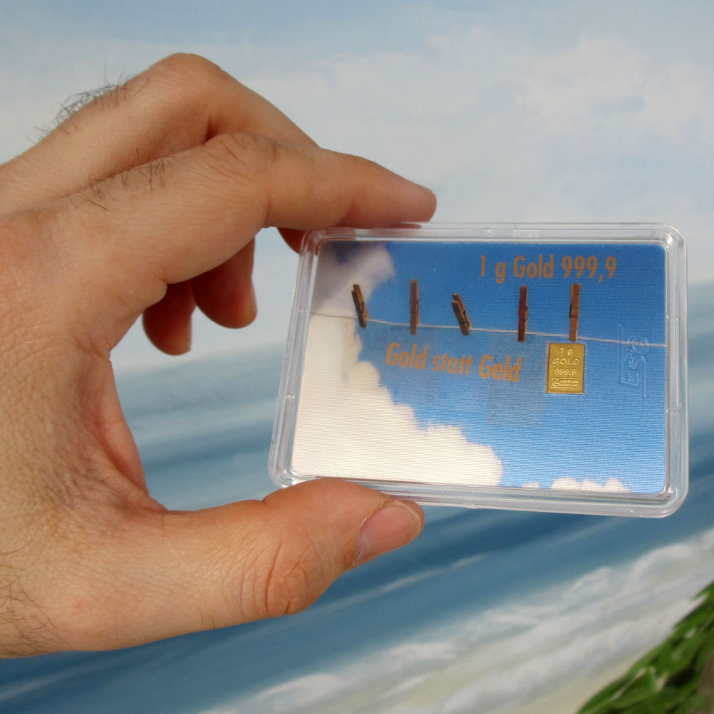 Goldbarren 1g "Gold statt Geld/Wäscheleine" (Flip) - Detailansicht 1