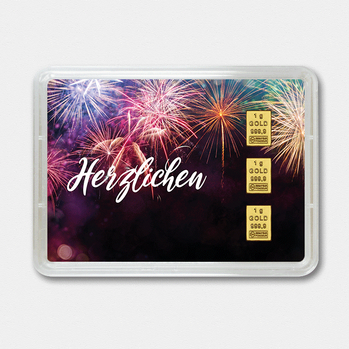 Goldbarren 3g "Glückwunsch" (Flip) - Hauptansicht