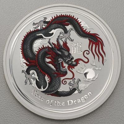 Silbermünze 1oz "Drache" 2012 (koloriert) Lunar II – Year of the Dragon (Australien) - Miniaturansicht 7