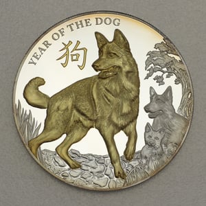 Silbermünze 5oz "Hund" 2018 (PP/HR/vergoldet) Year of the Dog (Niue) - Miniaturansicht 1