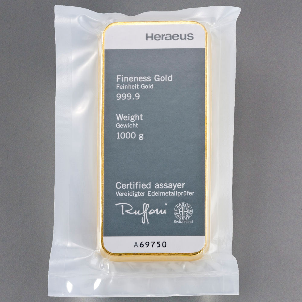 Goldbarren 1000g HERAEUS gegossen - Detailansicht 2