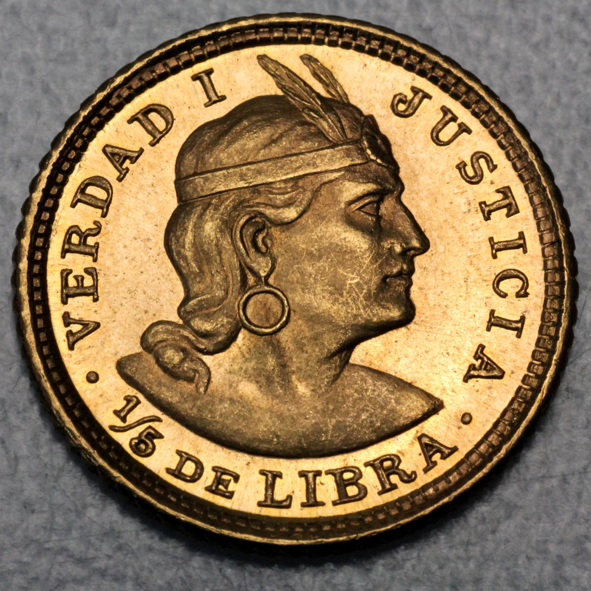 Goldmünze 1/5 Libra "Inka/Indianerkopf" (Peru) - Hauptansicht