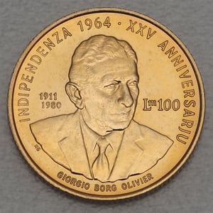 Goldmünze 100 Liri "Unabhängigkeit Malta" 1989 (Malta) - Miniaturansicht 1