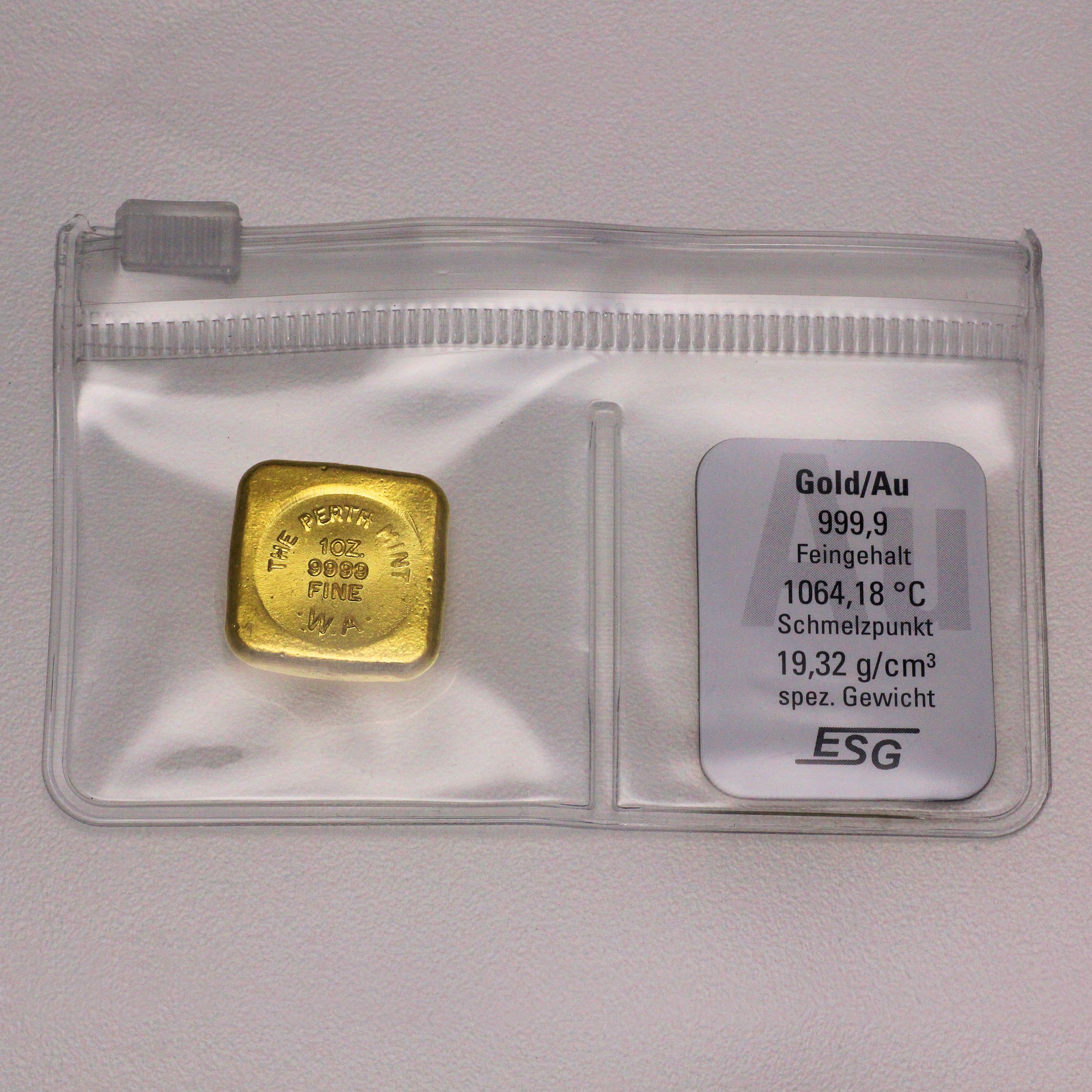 Goldbarren 1oz THE PERTH MINT gegossen quadratische Form - Detailansicht 3