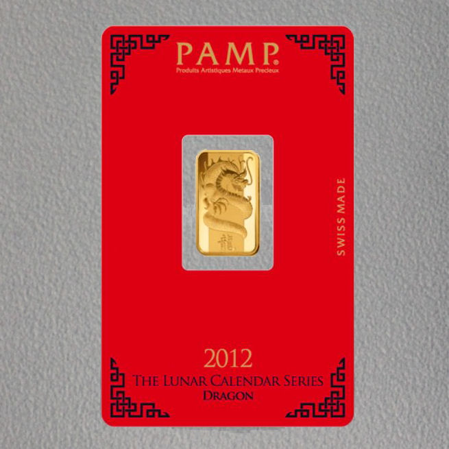 Goldbarren 5g "Drache 2012" Lunar PAMP - Hauptansicht