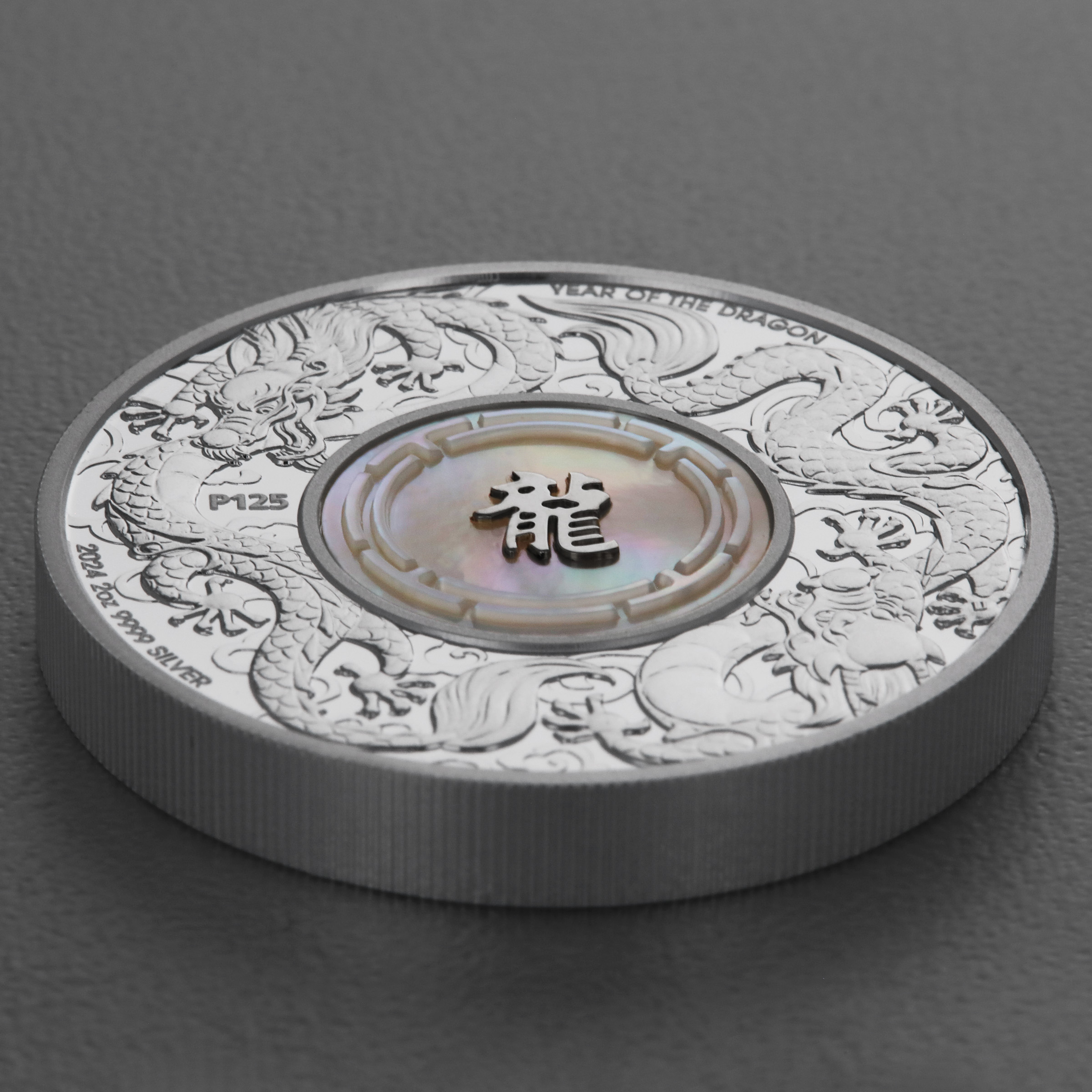 Silbermünze 2oz "Double Dragon & Pearl" 2024 (PP) Perlmutt-Einsatz 19% (Australien) - Detailansicht 2