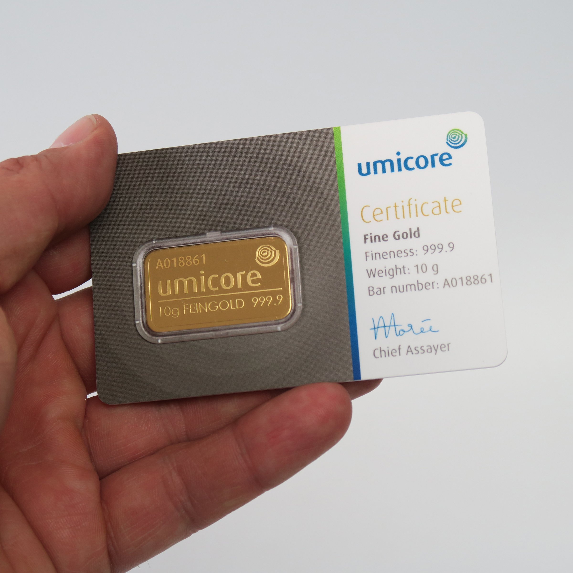 Goldbarren 10g UMICORE/Blister m. Zertifikat - Detailansicht 3