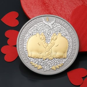 Silbermünze 1oz "Caritas Omnia Potest" 2025 (vergoldet) Ottifanten – Rüsselfanten 19% (Tuvalu) - Miniaturansicht 6