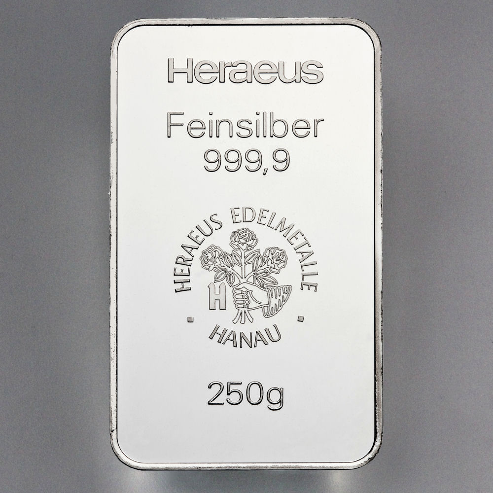 Silberbarren 250g HERAEUS, geprägt - Hauptansicht