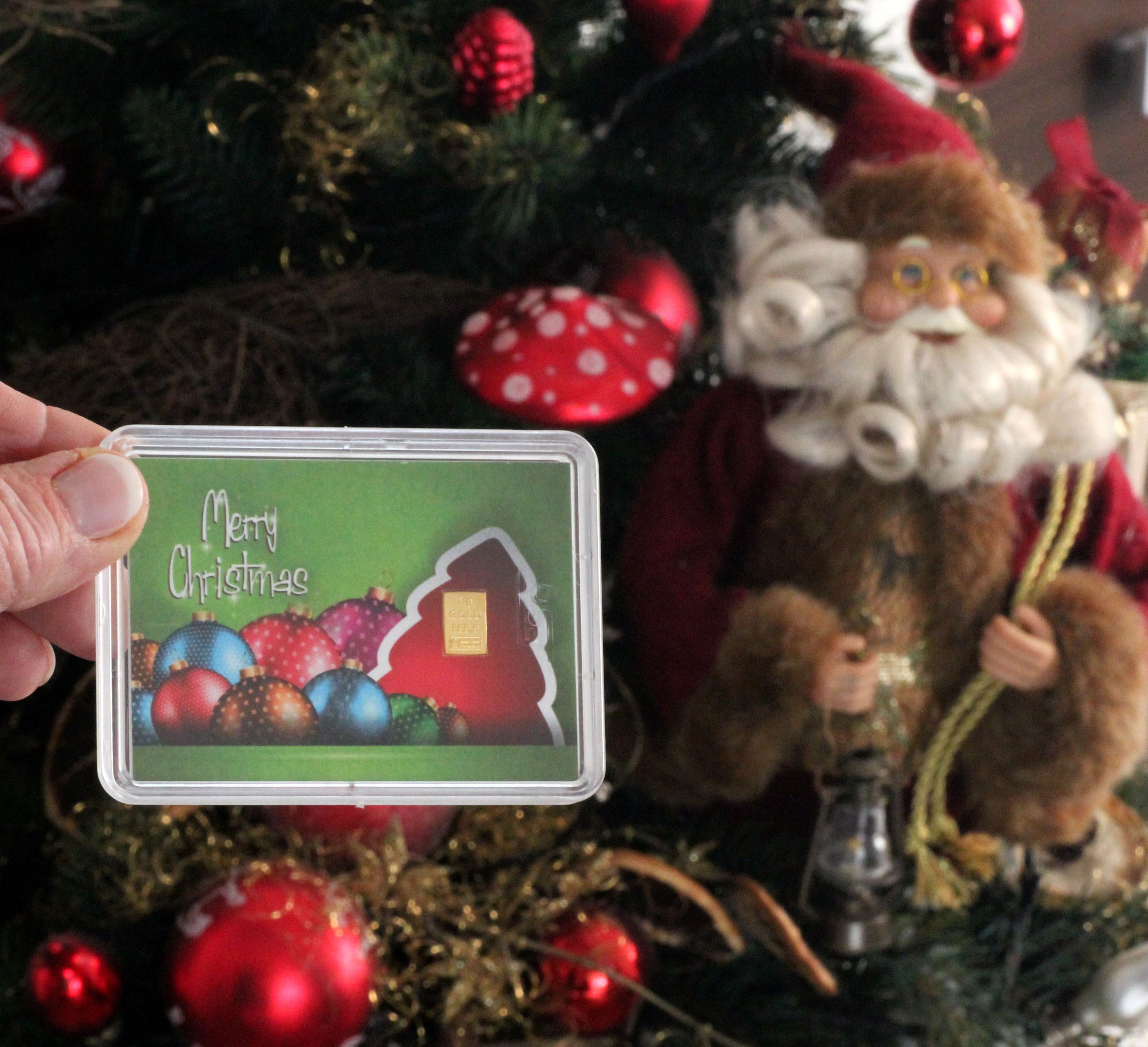 Goldbarren 1g "Merry Christmas/Kugeln" (Motivbox) - Detailansicht 3