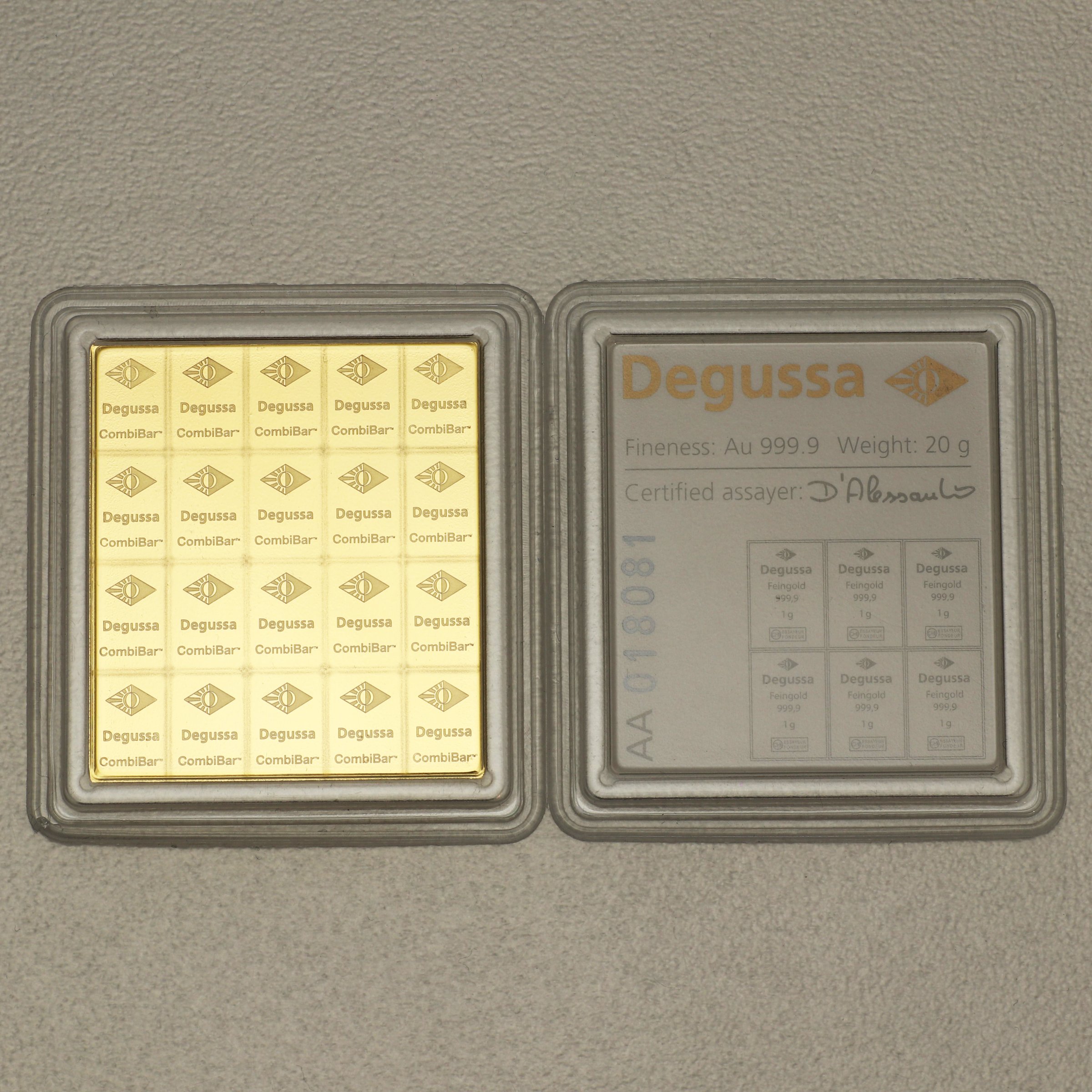 Goldtafel DEGUSSA (20x 1g Au) "CombiBar" - Hauptansicht