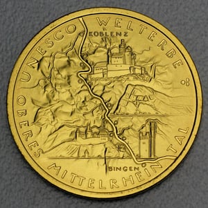Goldmünze 100 Euro "Oberes Mittelrheintal" 2015 Unesco-Weltkulturerbe (Deutschland) - Hauptansicht