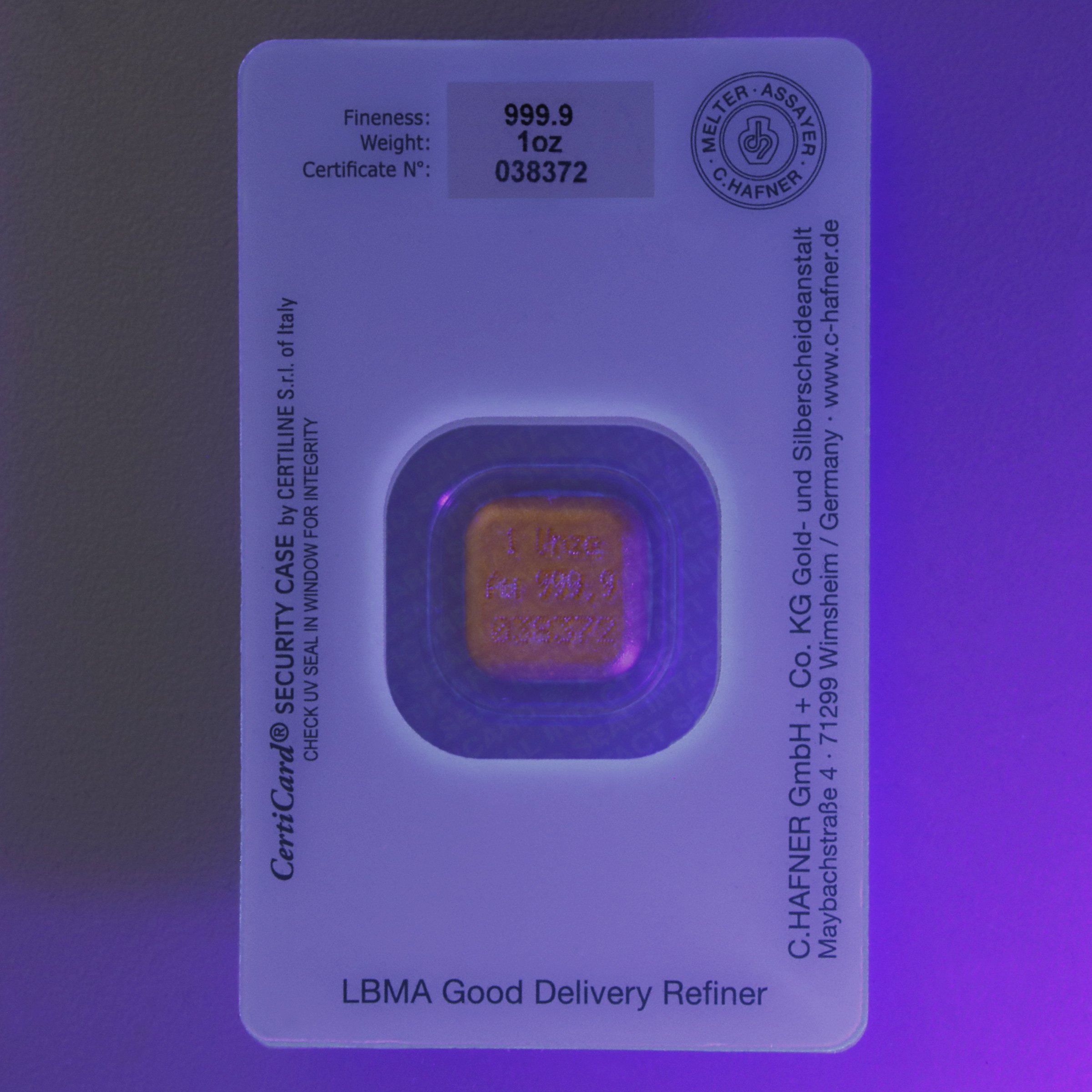 Goldbarren 1oz "C.HAFNER - Gussform" - Detailansicht 7