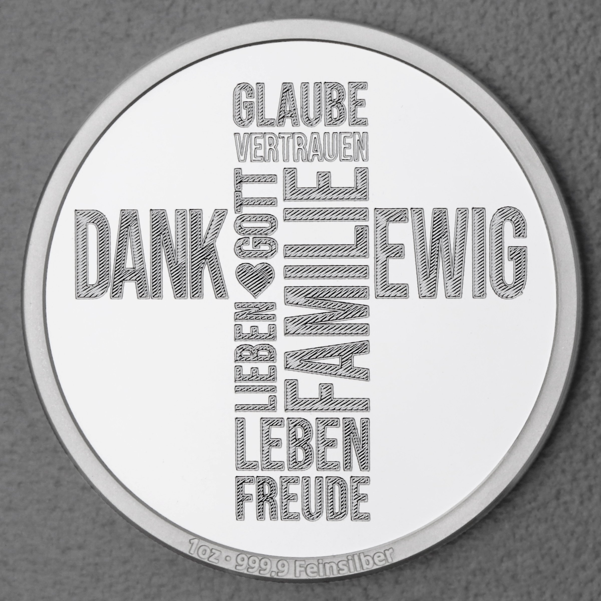 Silbermedaille 1oz "Wortkreuz" Gravurmedaille - Hauptansicht