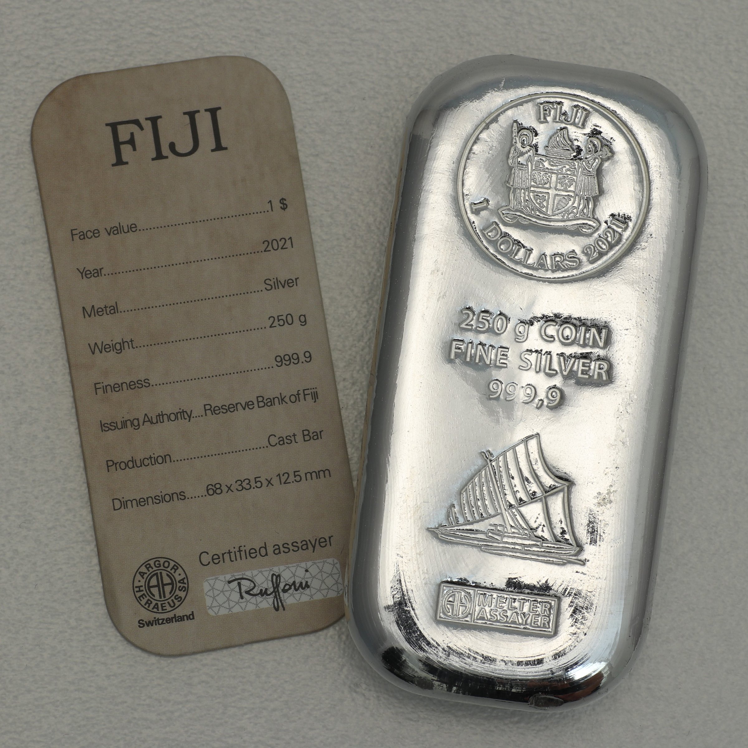Münzbarren 250g "Fiji" (ARGOR-HERAEUS) gegossen - Detailansicht 1