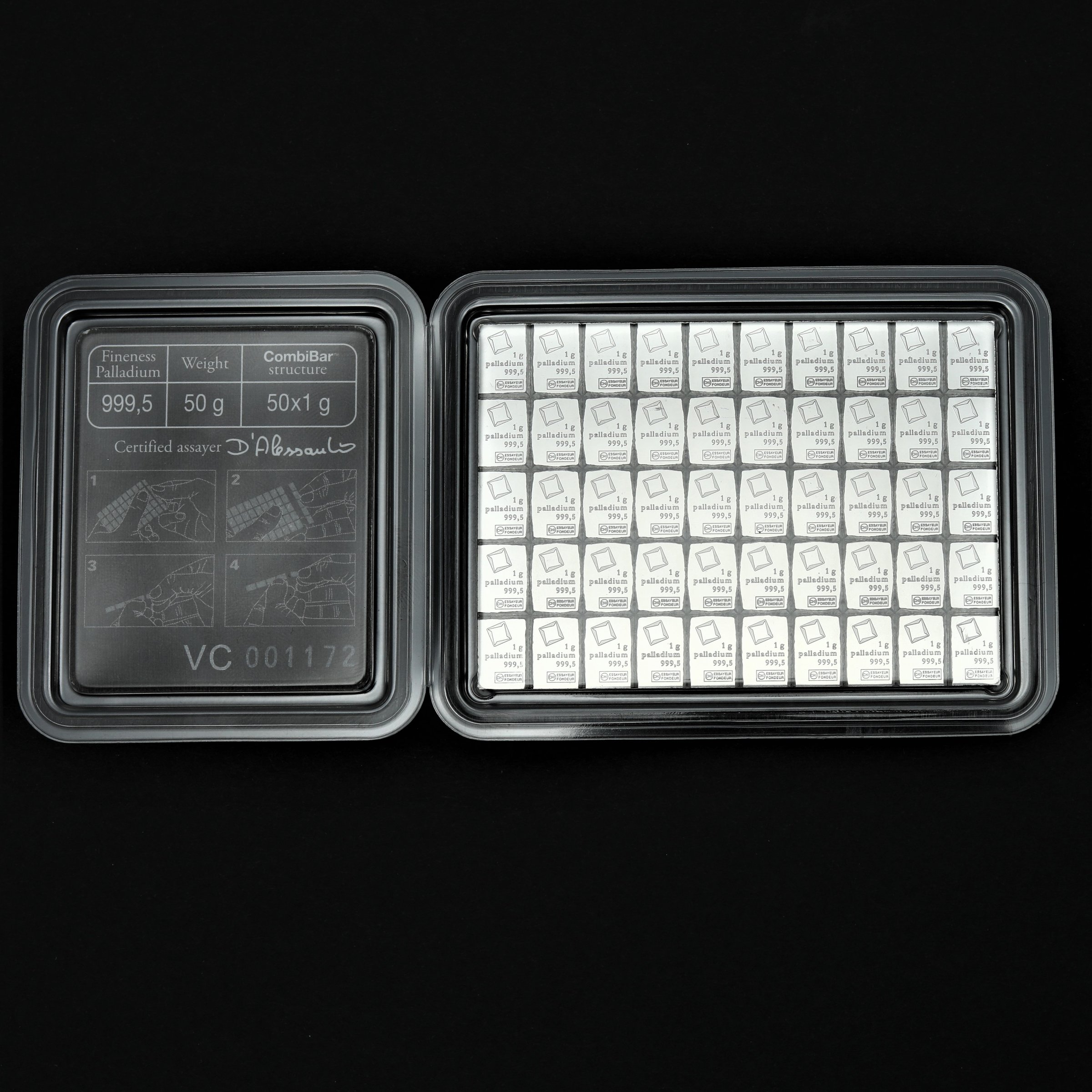 Palladiumtafel VALCAMBI (50x 1g Pd) "CombiBar" - Hauptansicht