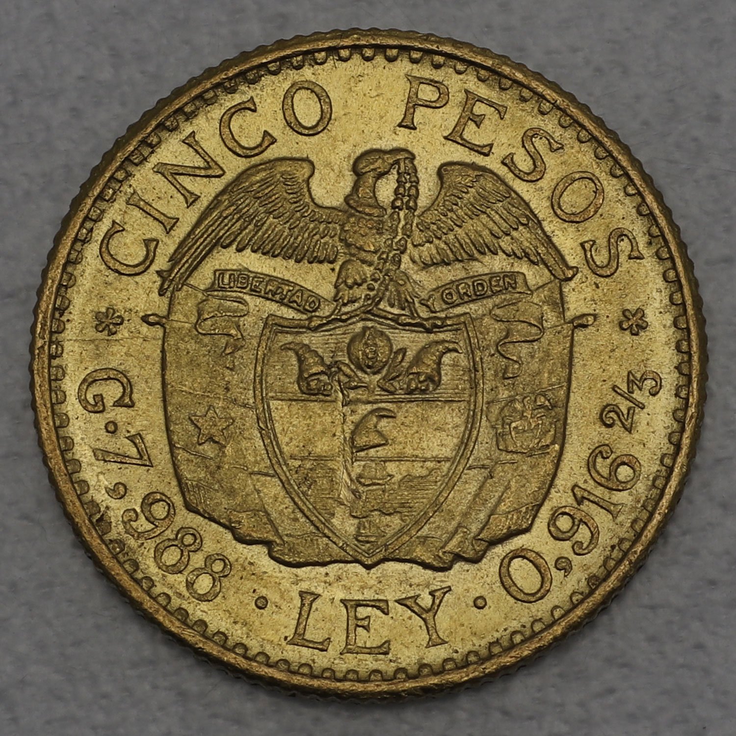 Goldmünze "5 Pesos" Simon Bolivar (Kolumbien) - Detailansicht 1