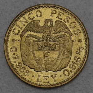 Goldmünze "5 Pesos" Simon Bolivar (Kolumbien) - Miniaturansicht 2
