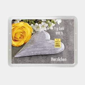Goldbarren 1g "Stein+Ringe/Hochzeit" (Flip) - Hauptansicht