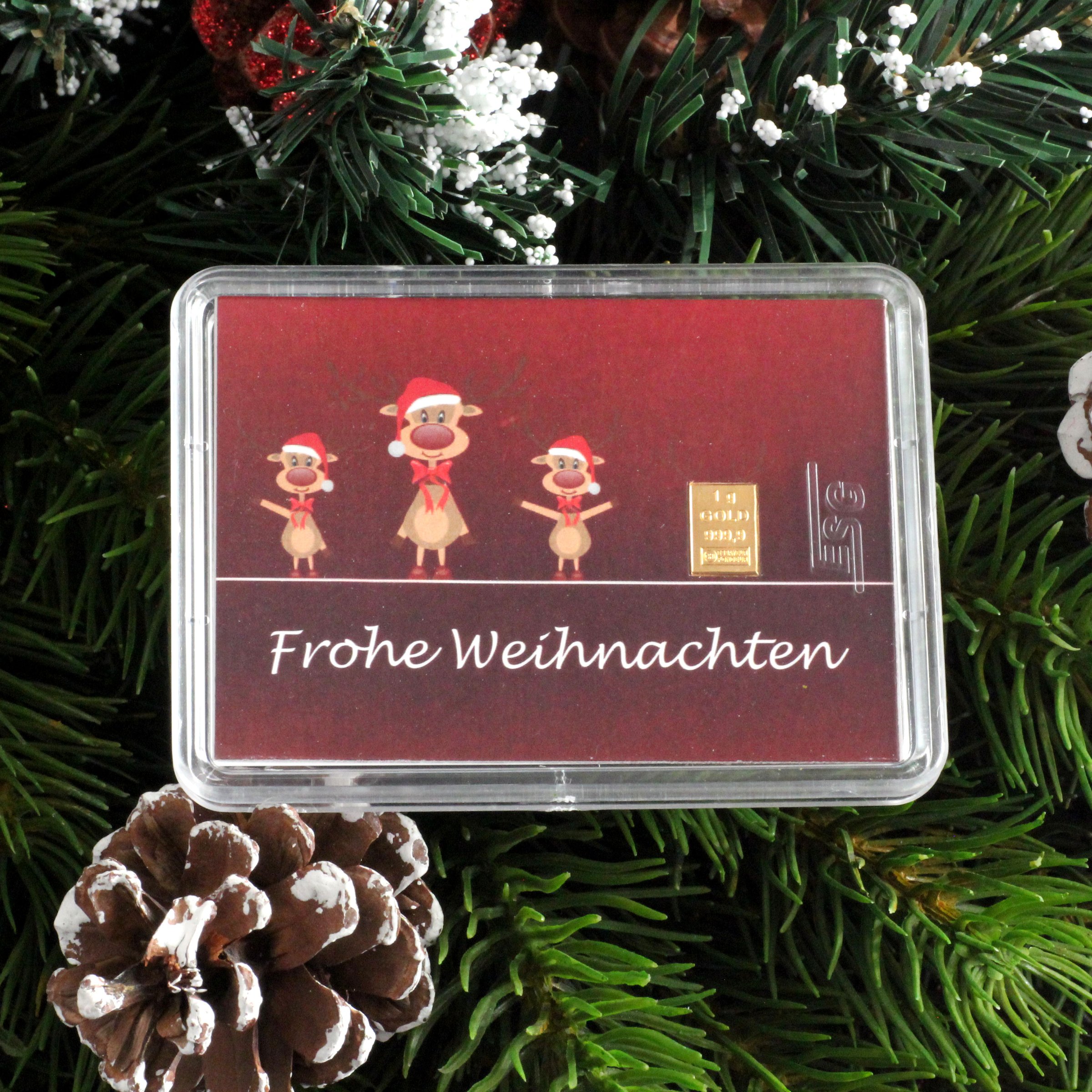 Goldbarren 1g "Rentiere/Frohe Weihnachten" (Motivbox) - Detailansicht 1