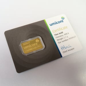Goldbarren 2,5g UMICORE/Blister m. Zertifikat - Miniaturansicht 3