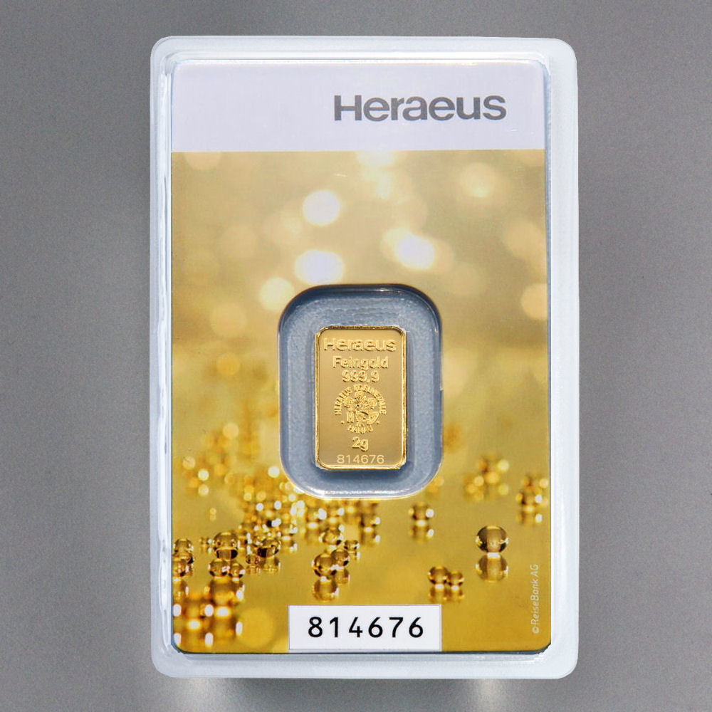 Goldbarren 2g "Kinebar" (Goldperlenmotiv) HERAEUS - Hauptansicht