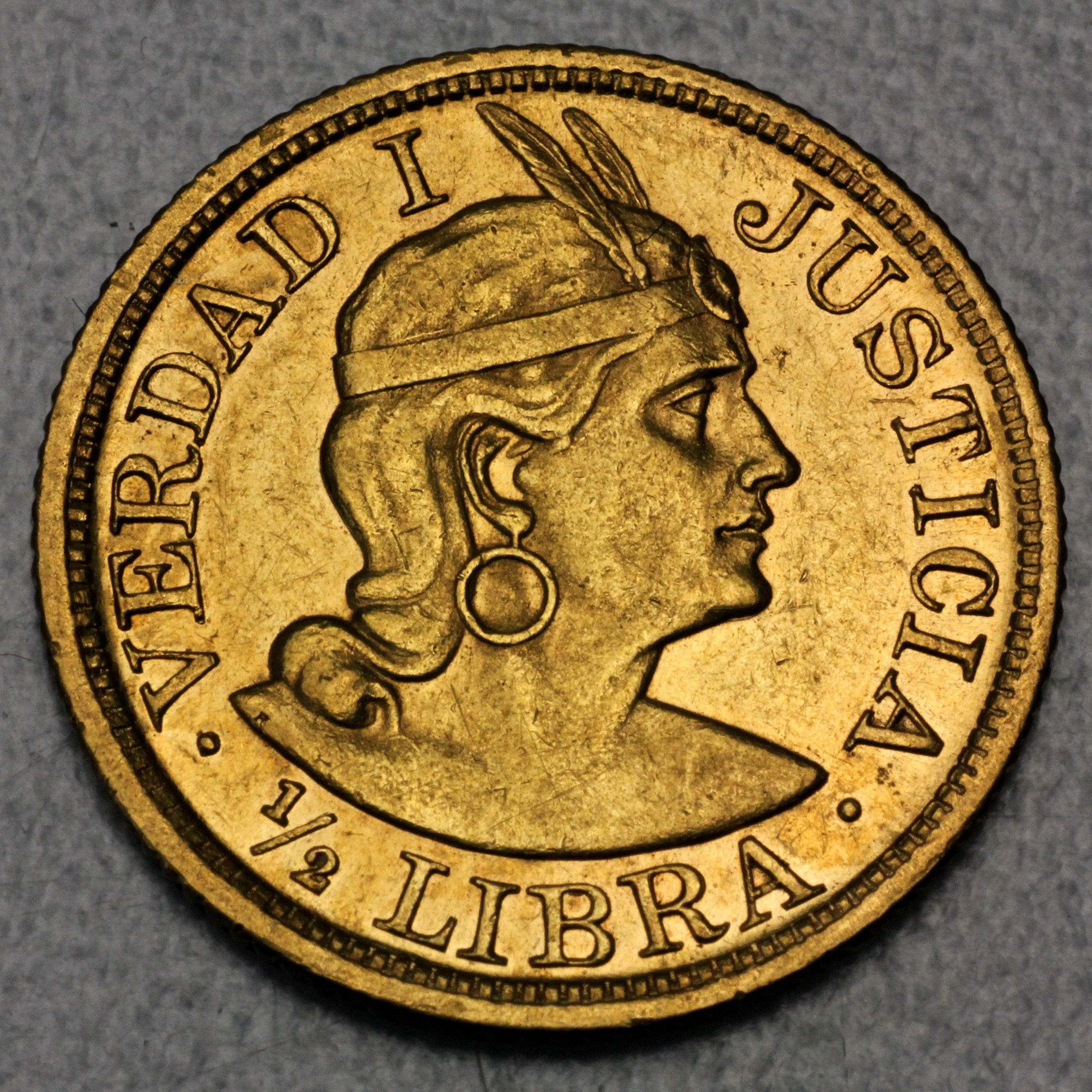Goldmünze 1/2 Libra "Inka/Indianerkopf" (Peru) - Hauptansicht
