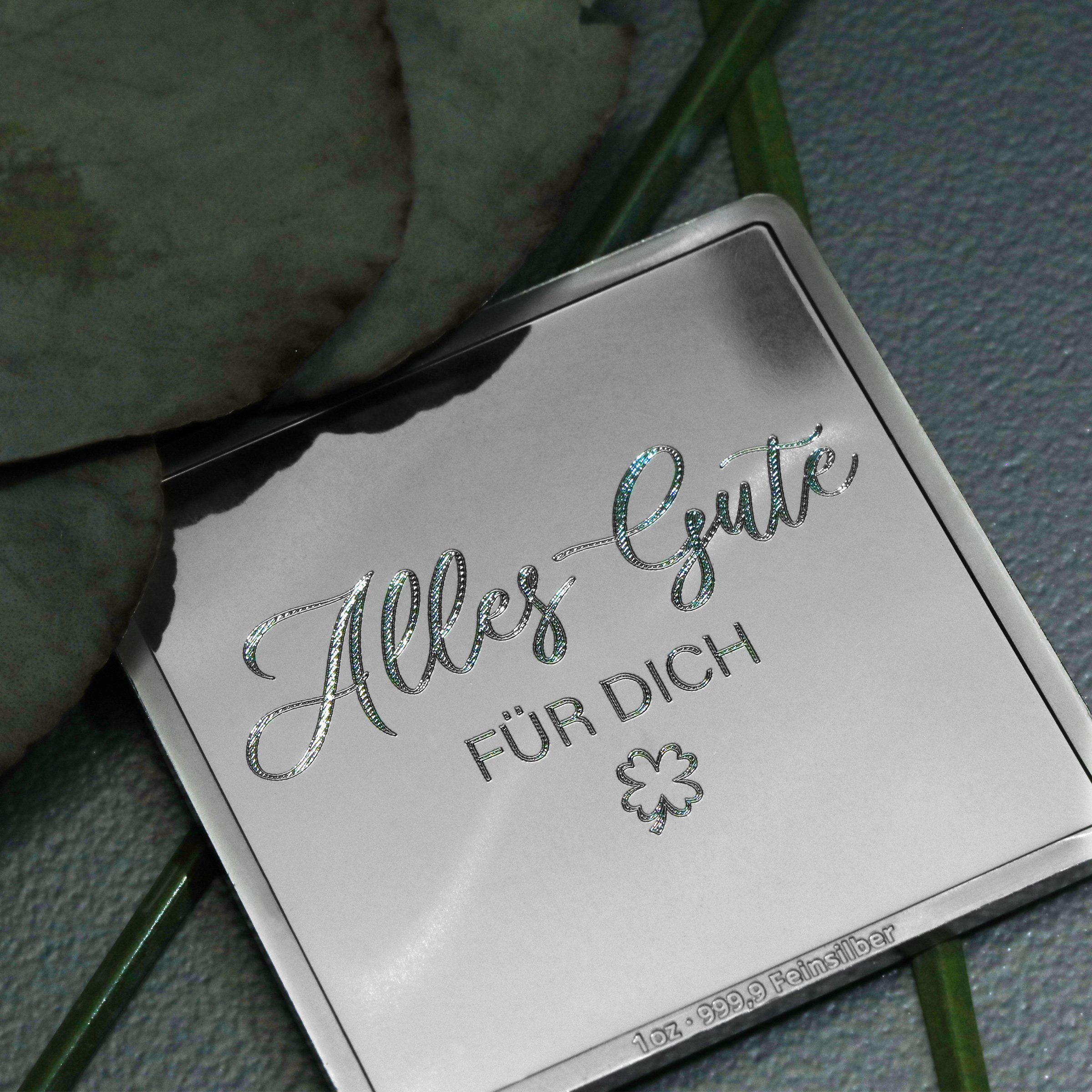 Silberbarren 1oz "Alles Gute" Gravurbarren quadratisch - Detailansicht 5
