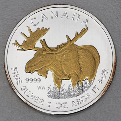 Silbermünze 1oz "Elch" 2012 (vergoldet) Wildlife Canada (Kanada) - Miniaturansicht 1