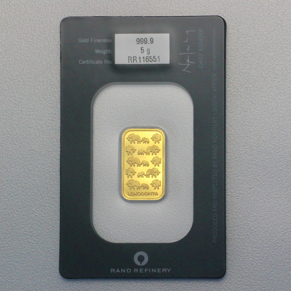 Goldbarren 5g Rand Refinery "Elefanten-Motiv" - Detailansicht 1