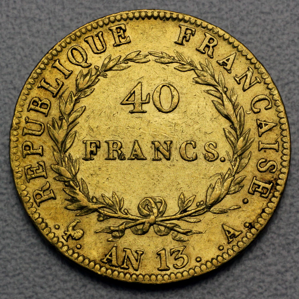 Goldmünze 40 Francs "Napoleon I." ohne Kranz (Frankreich) - Detailansicht 1