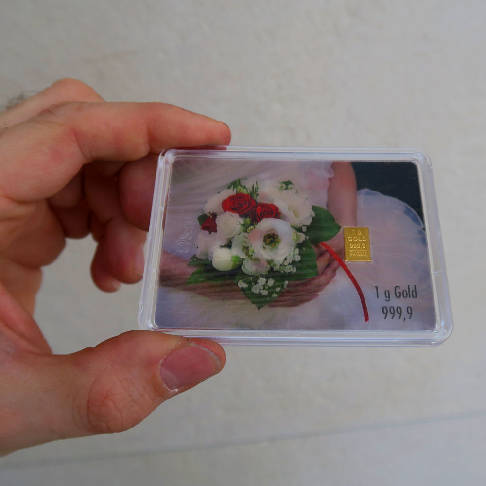 Goldbarren 1g "Blumen+Torte/Hochzeit" (Flip) - Detailansicht 1
