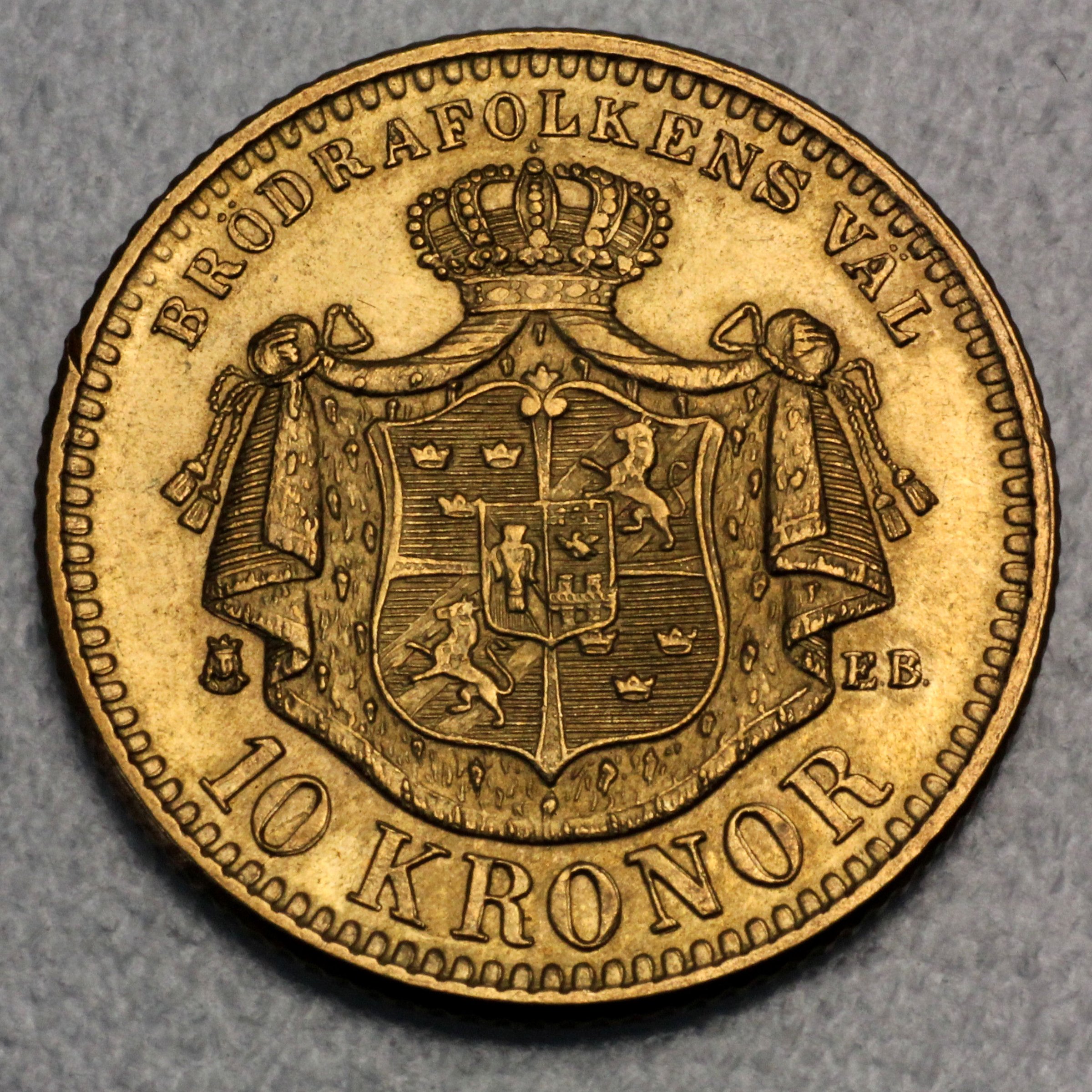 Goldmünze 10 Kronor "Oscar II" (Schweden) - Detailansicht 3