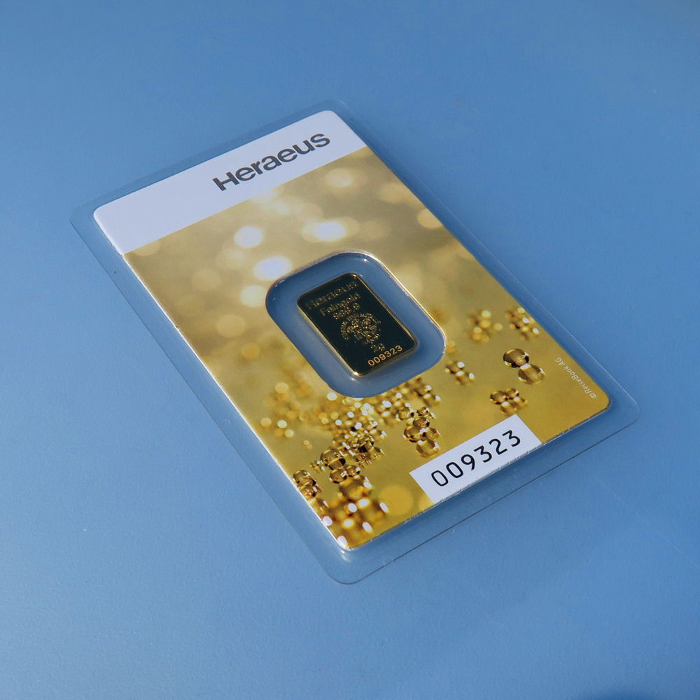 Goldbarren 2g "Kinebar" (Goldperlenmotiv) HERAEUS - Detailansicht 3